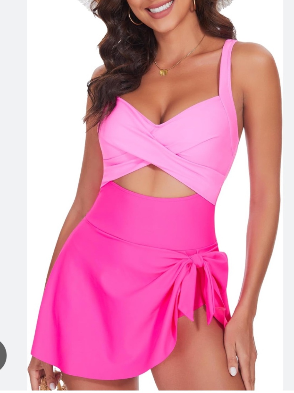 Pink One-Piece Swimsuit with Skirt